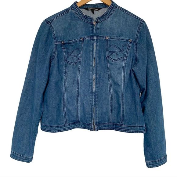 Vintage Baccini zipper front jean jacket L blue - Picture 1 of 8